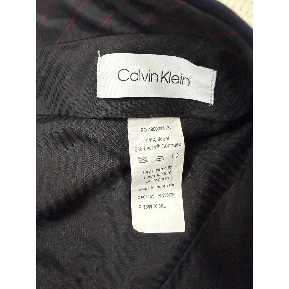 Calvin Klein Mens Navy Blue Wool Blend Stretch Dress Pants 33W‎ x 30L Flat Front